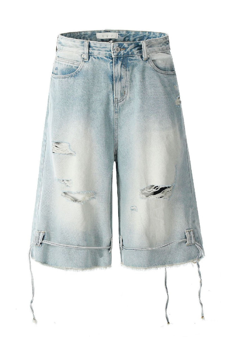 Ripped Drawstring Denim Shorts