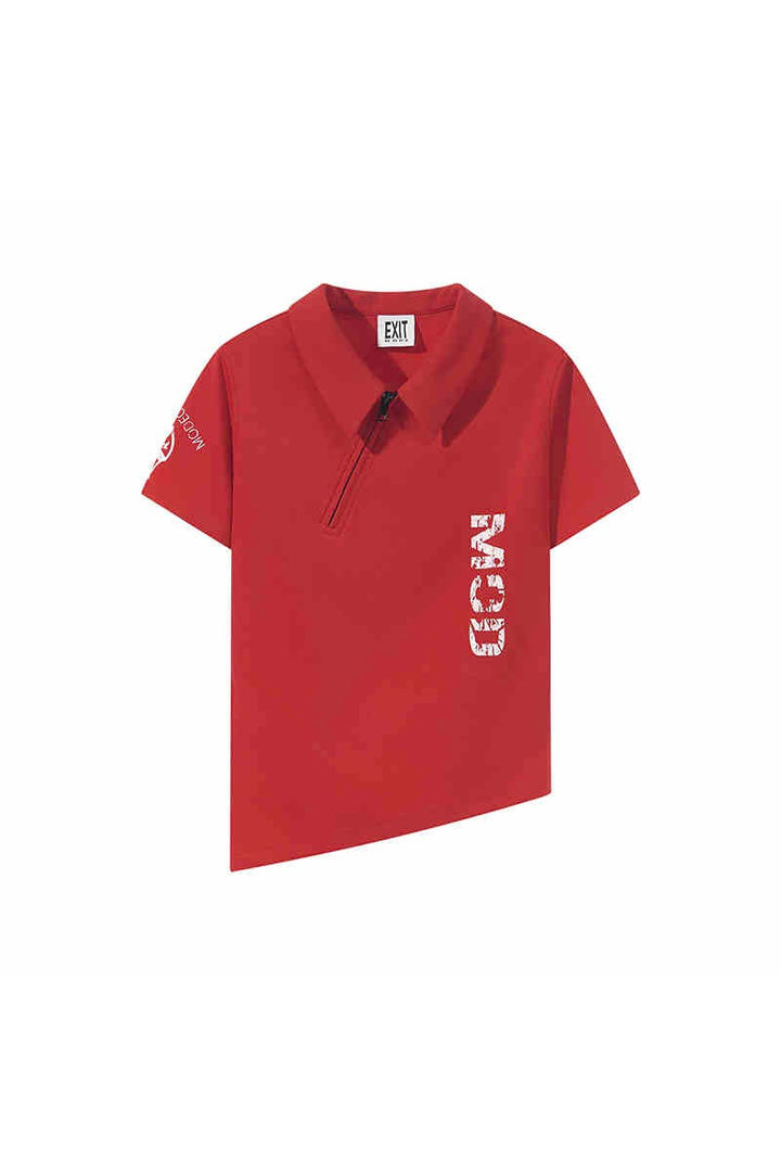 Zip Collar Printed Polo Shirt