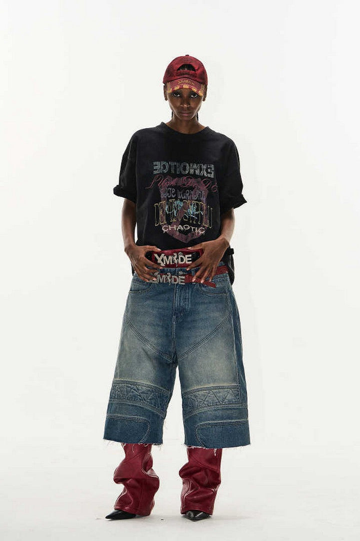 Washed Biker Raw Shorts