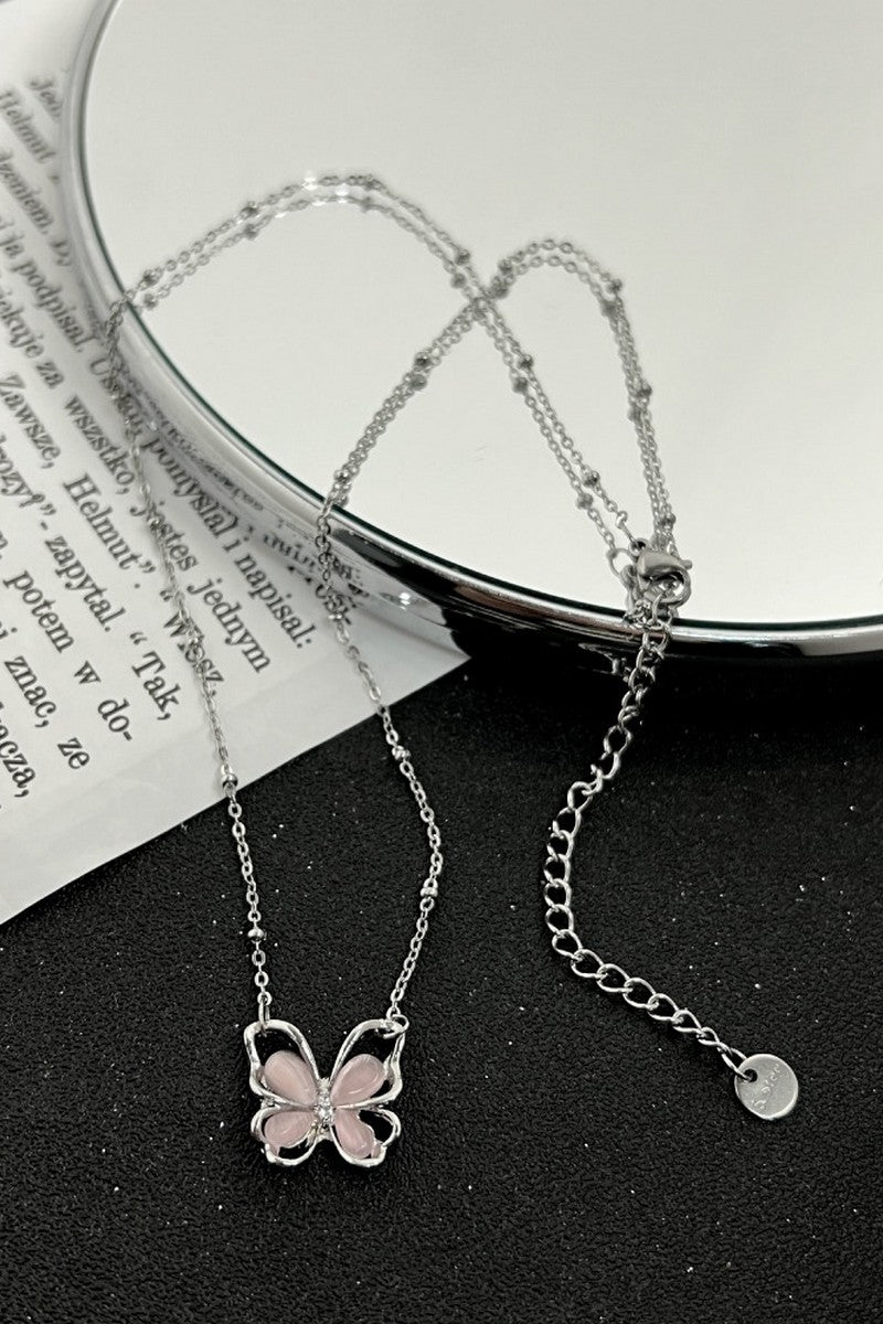 Pink Opal Butterfly Necklace