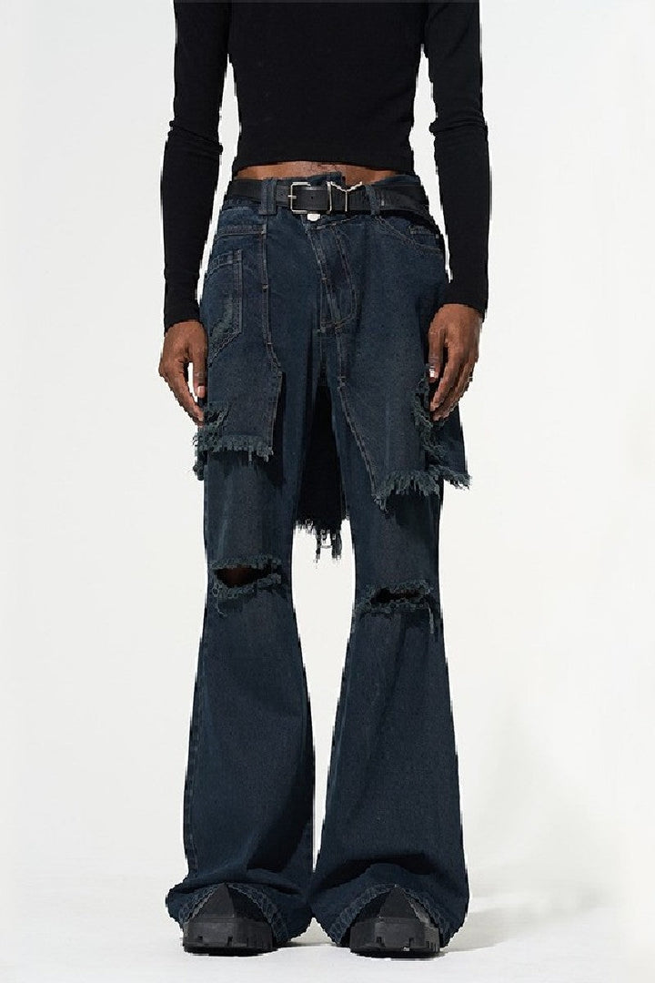 Two-Piece Distressed Flared Jeans